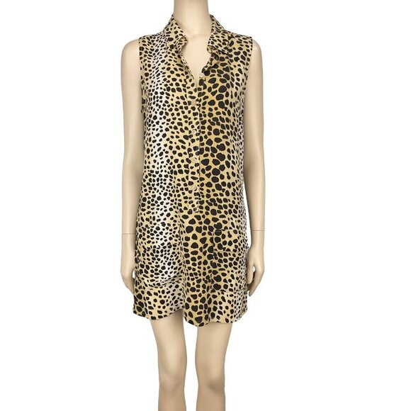 EQUIPEMENT Lucinda 100% Silk Luxury Leopard Sleeveless Pockets Shirt Dress sz‎ S - Picture 3 of 7